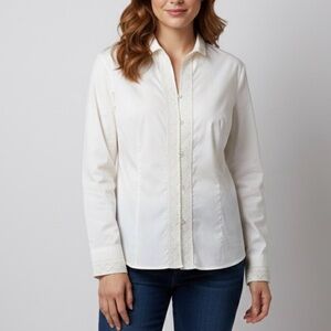 Coldwater Creek XL White Cotton Spandex Feminine Blouse Lace Detail